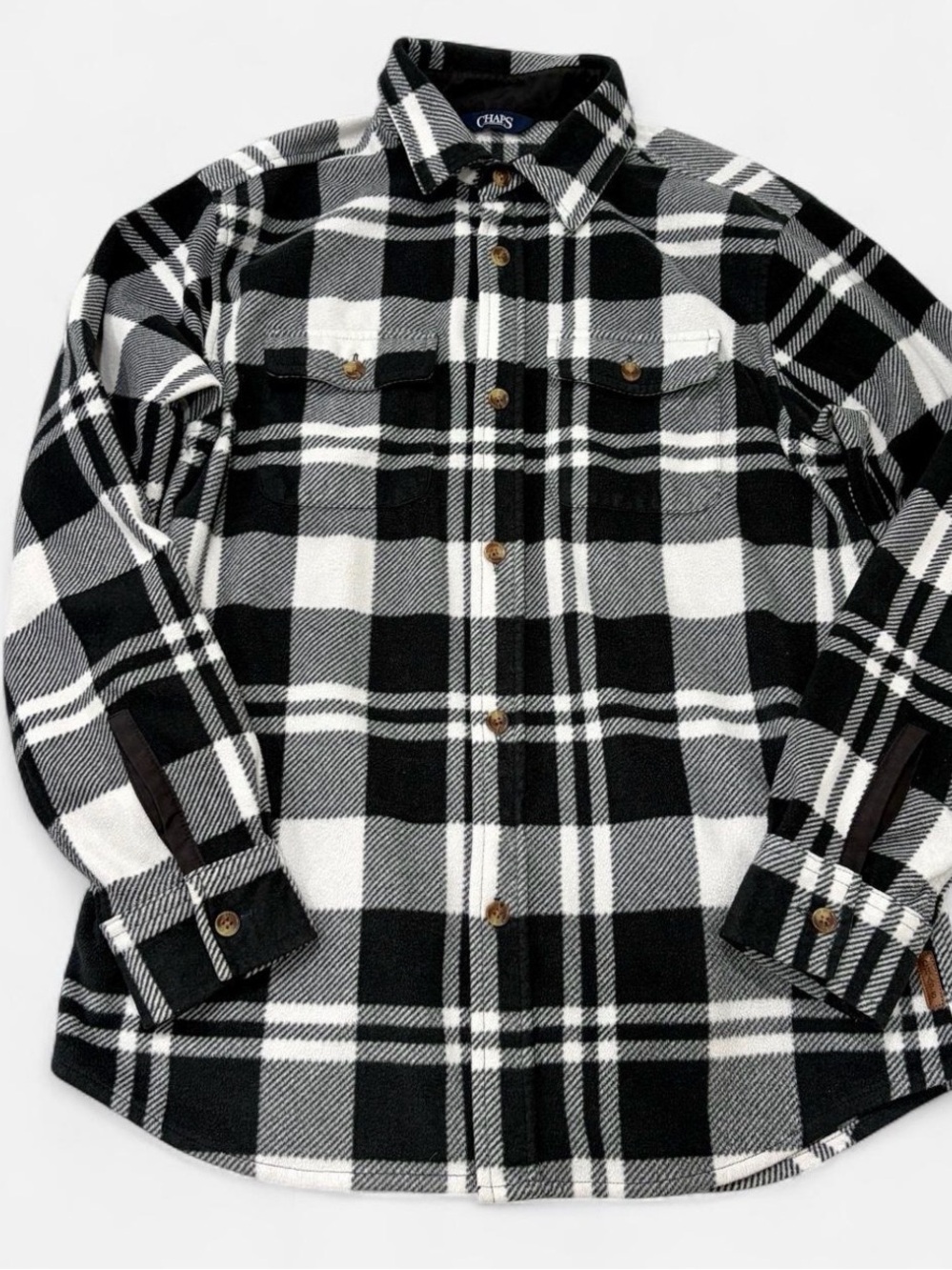 CHAPS Men’s Black White Plaid Flannel Shirt Size S